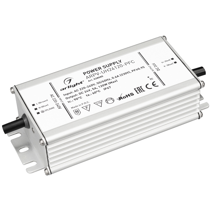 Блок питания герметичный Arlight ARPV-UH24120-PFC 24V 5.0A 120W IP67 Металл арт. 028085 7 лет гар.