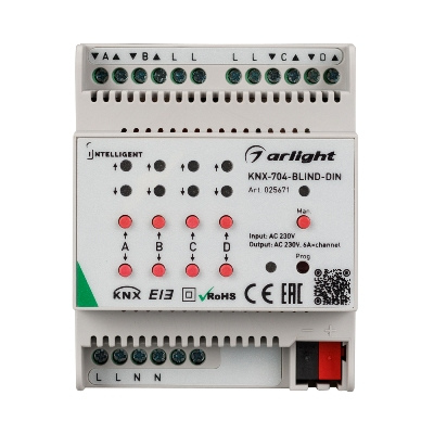 INTELLIGENT ARLIGHT Контроллер штор KNX-704-BLIND-DIN 230V, 4x6A арт.025671