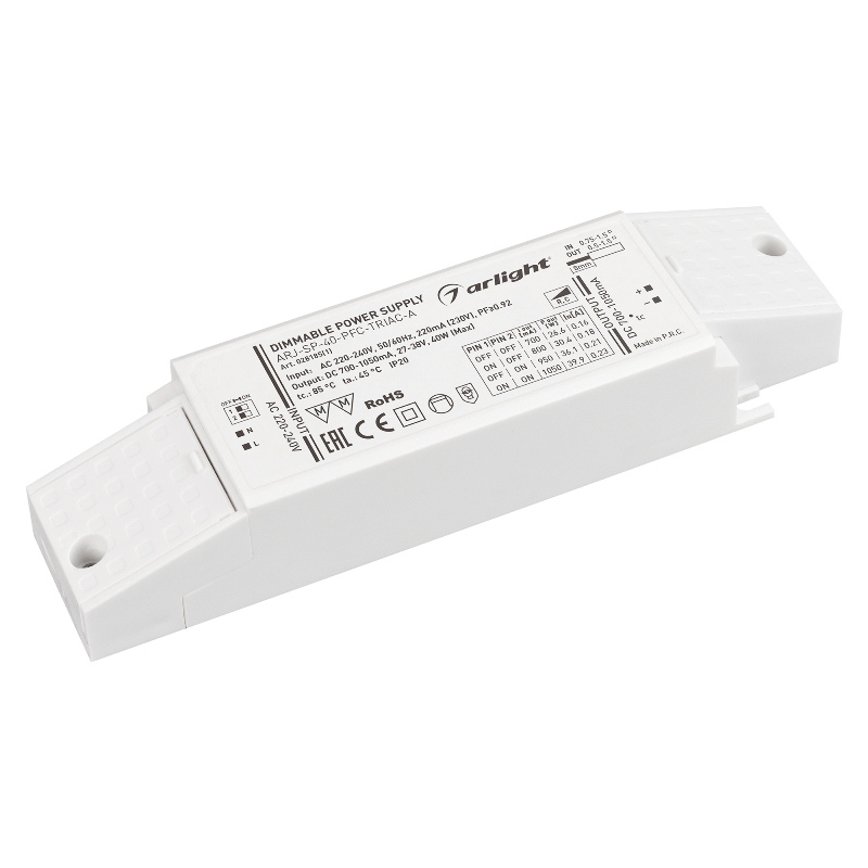 Блок питания Arlight  ARJ-SP-40-PFC-TRIAC-INS 40W 27-38V 0.7-1.05A IP20 Пластик 028185(1)